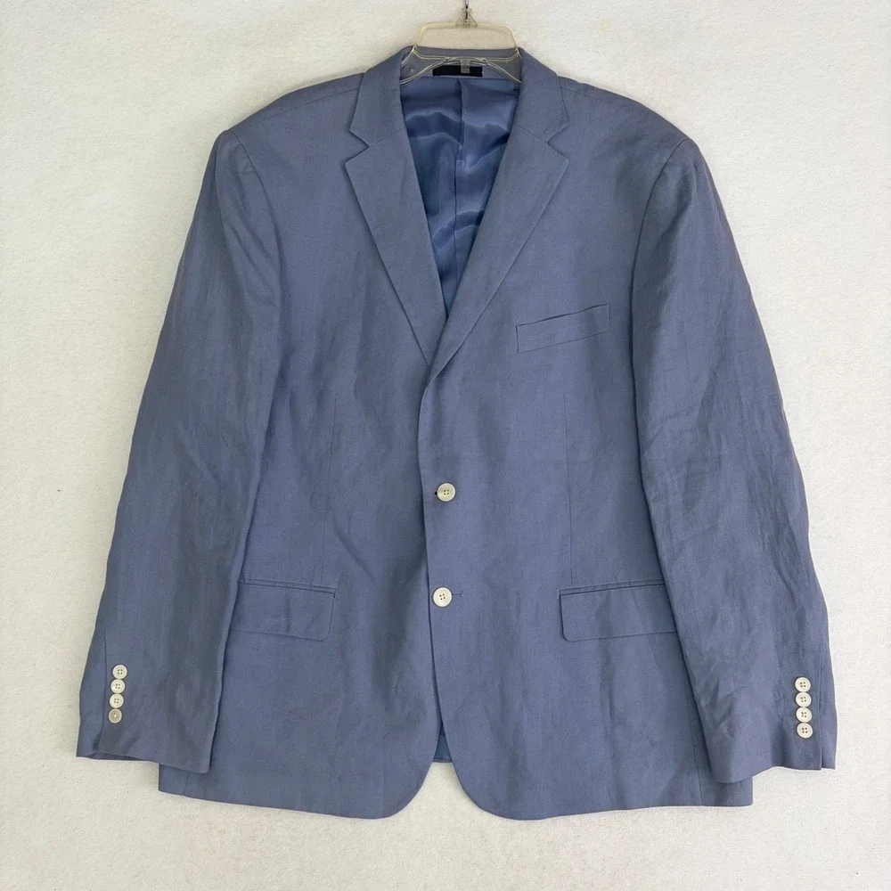 Lauren Ralph Lauren Blazer Jacket Mens 48R Blue 100% Linen 2-Button Sport Coat